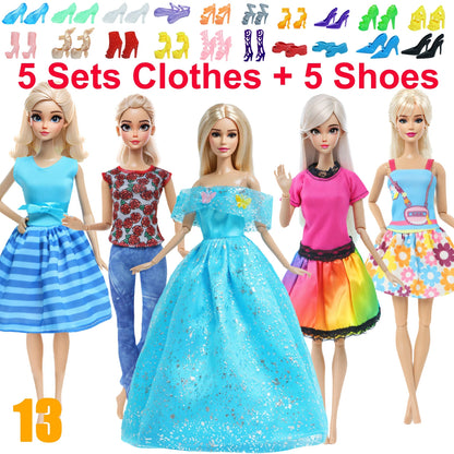 10 Pcs/Set Fashion Outfits 30cm Doll Shirt Pants Dress Shoes 11.5 Inch Doll Clothes Dollhouse 11.8" 1/6 Doll Accessories Toy 