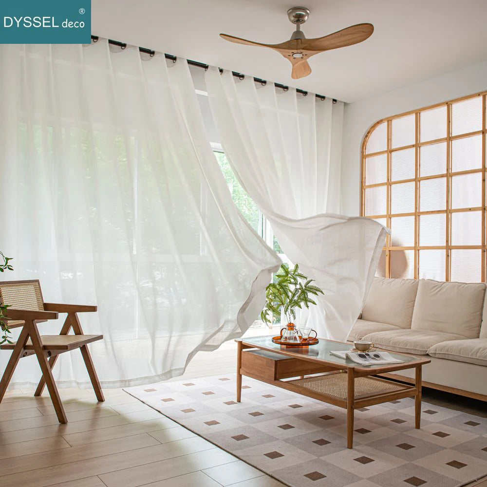 Modern Deco Linen Look Solid Home White Sheer European Style Window Curtains Grommet S Wave for Living Room Bedroom
