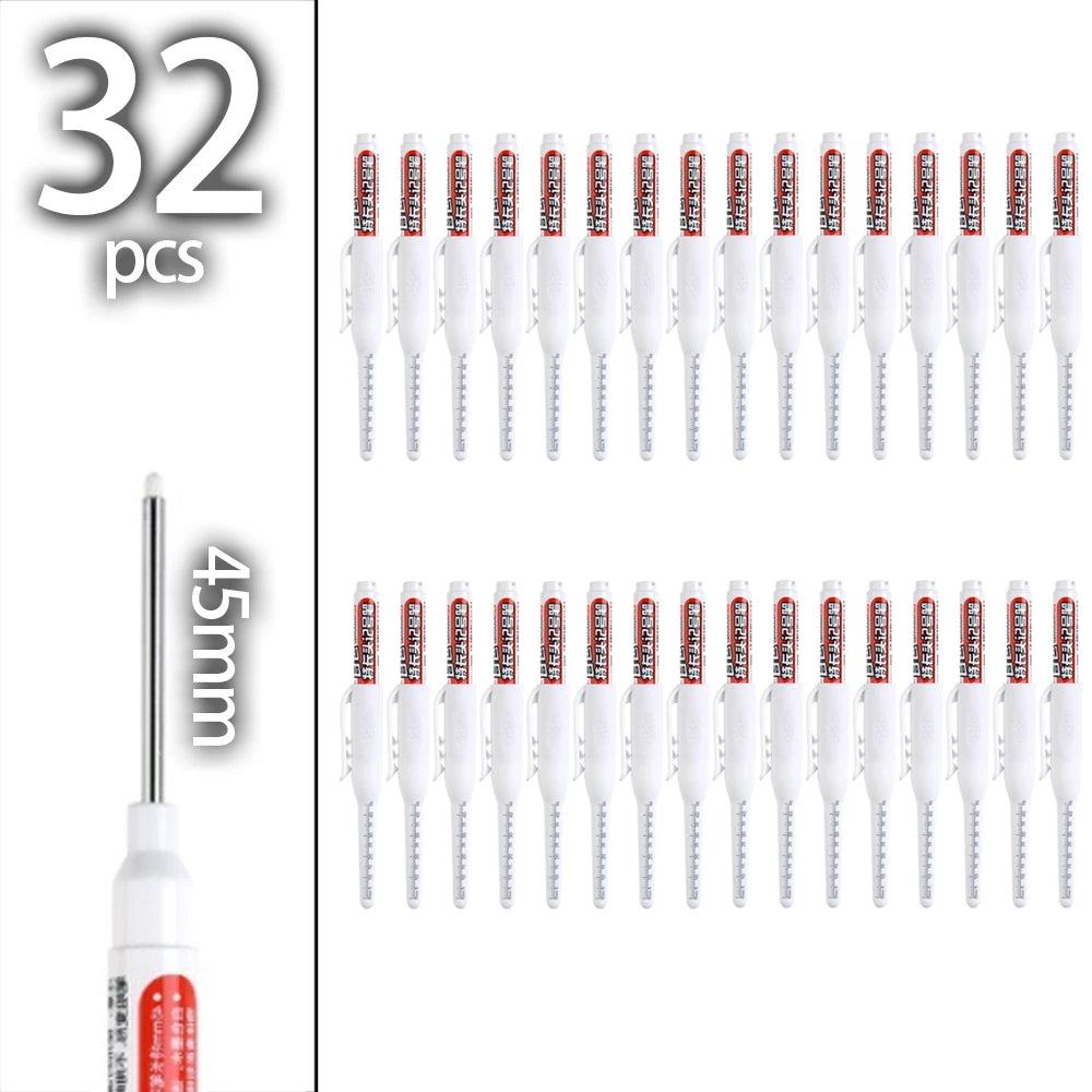 4-60Pcs 45mm Long Nib Head Carpenter Pen Deep Hole Marker Pens Black/Blue/Red/White for Measuring Woodworking Hand Tools - Wh