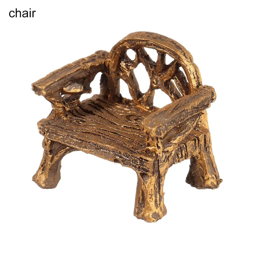 3pcs Table Chairs Miniature Set Mini Fairy Garden Furniture Ornaments Kit for Dollhouse Accessories Home Micro Landscape - ch