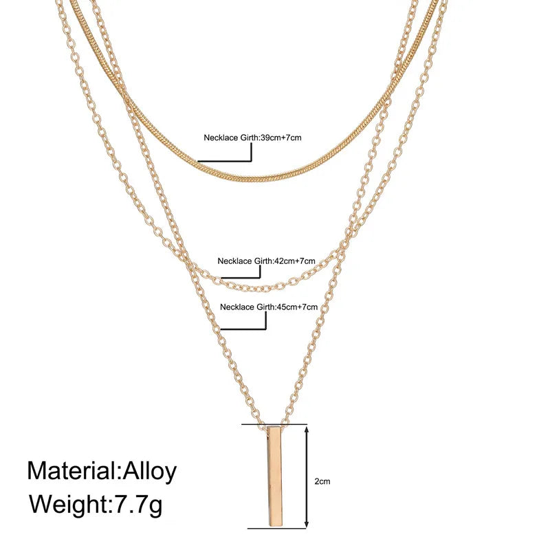 Vintage Bohemian Multilayer Minimalist Necklace for Women Stick Pendant Link Chain Necklace Collarbone Collares Fashion Jewel