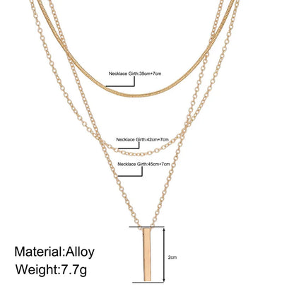 Vintage Bohemian Multilayer Minimalist Necklace for Women Stick Pendant Link Chain Necklace Collarbone Collares Fashion Jewel