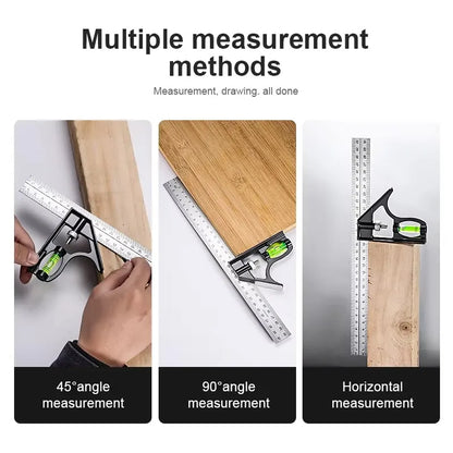 Adjustable Sliding Combination Square Ruler, Metal Ruler Framing Square T Ruler Carpentry Woodworking Measure Tools