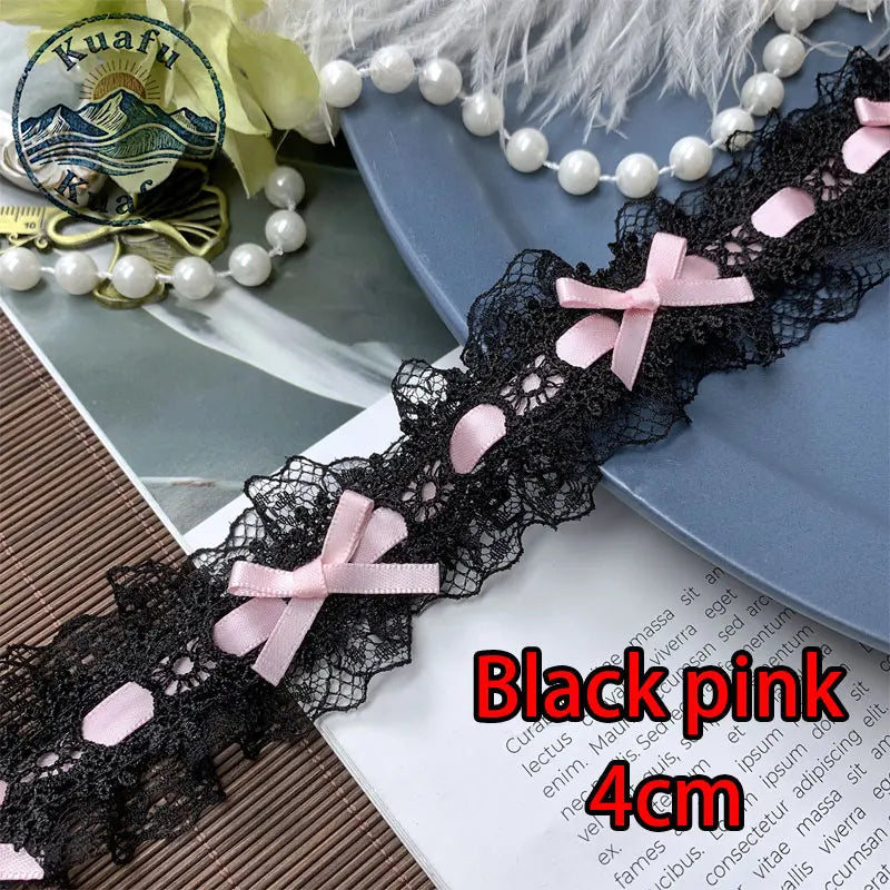 1Yard Lolita Lace Trim Ribbons Bow Pleated Lace Fabric Edge Ruffle Ribbon For DIY Crafts Sewing Dress Clothing Accessories