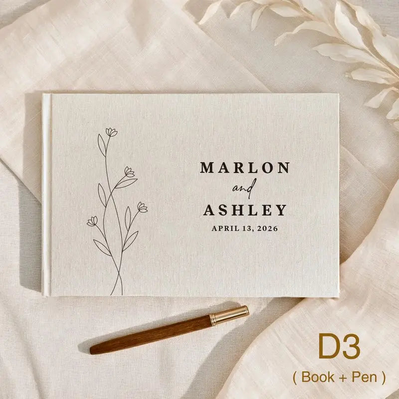 Custom Wedding Guest Book with Pen Personalized Linen Hardcover Photo Album Wedding Keepsake & Anniversary Memory Guestbook G