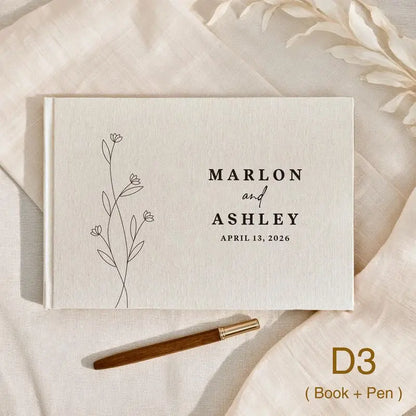Custom Wedding Guest Book with Pen Personalized Linen Hardcover Photo Album Wedding Keepsake & Anniversary Memory Guestbook G