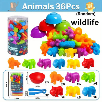 Children Counting and Sorting Toys Pom Poms Rainbow Colors Plastic Bowls Tweezers Fine Motor Skill Children Learning Toys