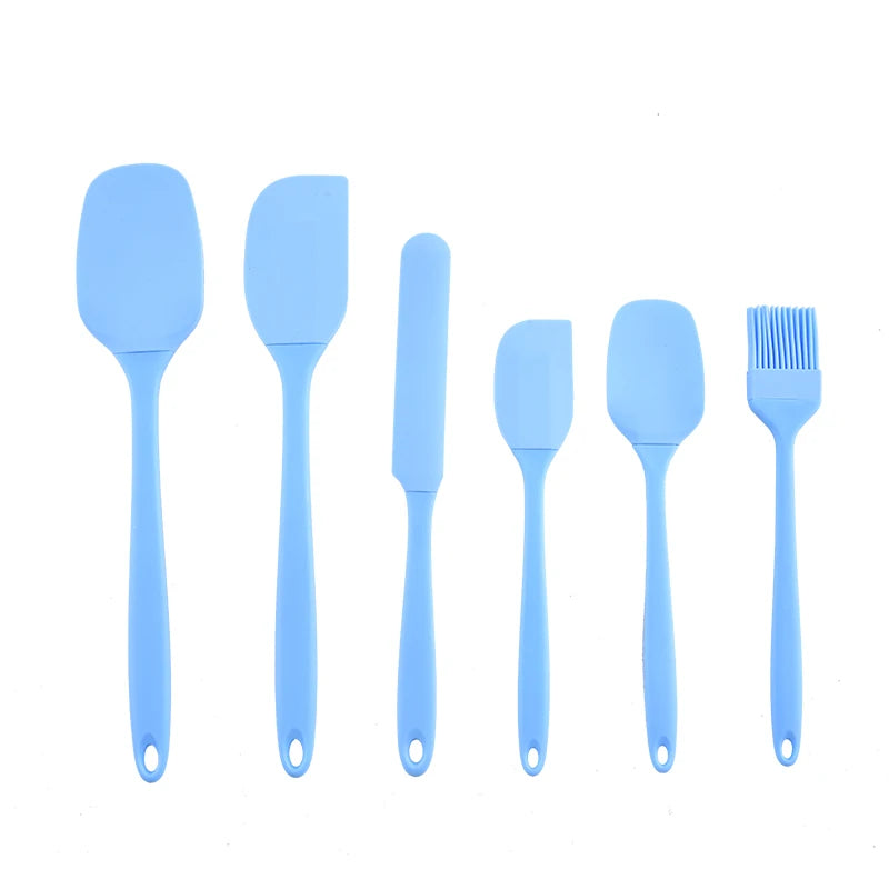 Silicone Kitchenware 6-Piece Set, Cream Scraper, Spatula, Oil Brush, Size Scraper Set Baking Tool, Non-Integrated Hand - Blue