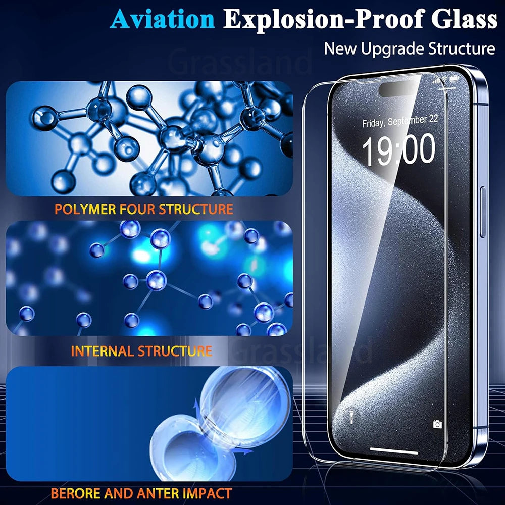 4Pcs Tempered Glass For iPhone 16 15 14 13 12 11 Pro Max Screen Protector For iPhone 7 8 Plus X XS Max XR Protective Glass Fi
