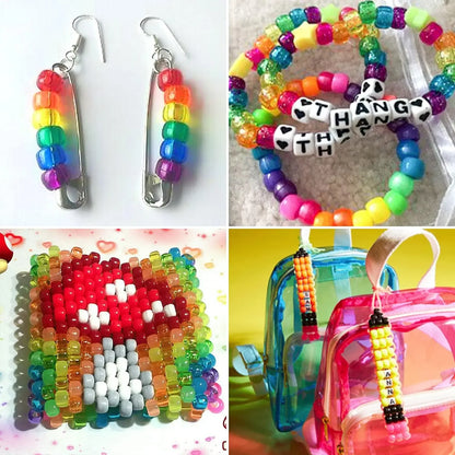 Pony Beads for Friendship Bracelet Making Kit 24 Colors Kandi Beads Set, 720pcs Plastic Rainbow Bulk and 980pcs Letter Beads 