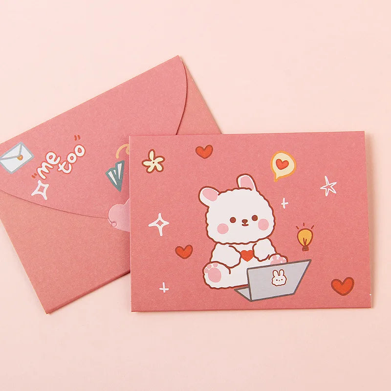 10Pcs/Set Cartoon Greeting Card Student DIY Teacher's Day Bouquet Card Message Small Card Birthday Postcards Party Decoration