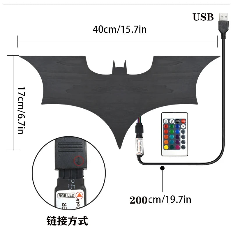 Modern Creative Wooden Background Wall Decorative Wall Lamp Remote Control 16-color Night Light Cable 2 Meters