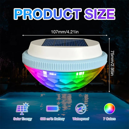 1-2Pack Solar Floating Pool Lighting, RGB Colour Changing Waterproof Pond Lights for Decoration of Swimming Pools, Yard Roads