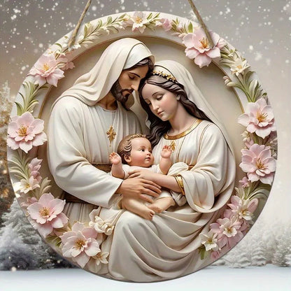 2D Flat Warm Winter Christmas Wooden Sign Christmas Wreath Sign for Front Door Wall Hanging Decor