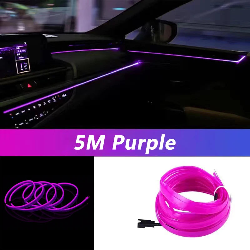 5M Car Interior Led Strip Light Neon EL Wiring Decorative Lamp For Auto DIY Flexible Ambient Light USB Party Atmosphere Diode