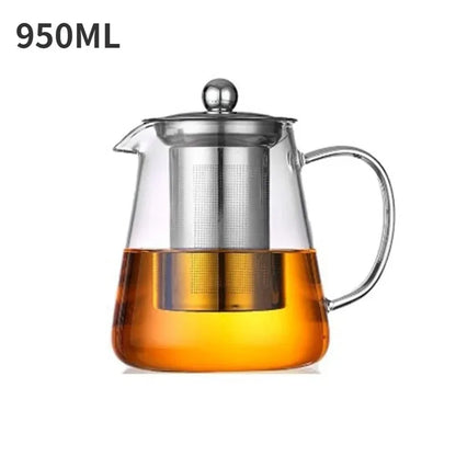 1pc Glass Teapot Heat Resistant Borosilicate Clear Tea Kettle with Removable Stainless Steel Infuser Kettle Kung Fu Teaware S