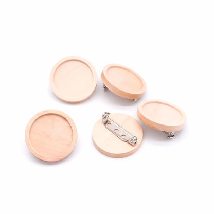 10pcs/lot Blank Wood Cabochon Brooch Base Settings 20 25 30 40mm Dia Round Bezel Tray Diy Brooches Pin Backs for Jewelry Maki