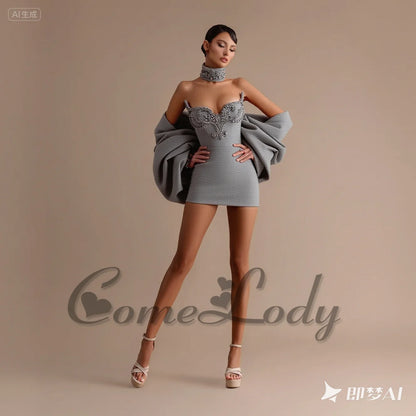 Comelody Fashionable Graduation Dresses for Weddings Appliques Sweetheart Sheath Mini Cape Prom Vestidos De Gala Customized