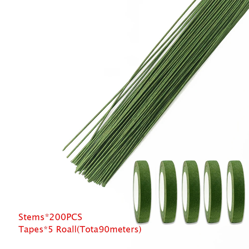 Green Flower Stem Sticks DIY Floral Material Handmade Wire Stems Floriculture Tape Self-adhesive Bouquet Floral Stem Paper Ta