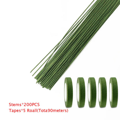 Green Flower Stem Sticks DIY Floral Material Handmade Wire Stems Floriculture Tape Self-adhesive Bouquet Floral Stem Paper Ta