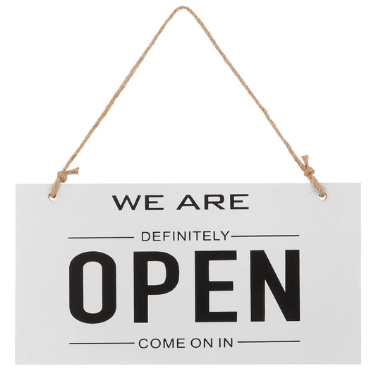 Double-Sided Wooden Store Sign White Simple Design Open Closed Sign for Door Hanging Rustic Decor