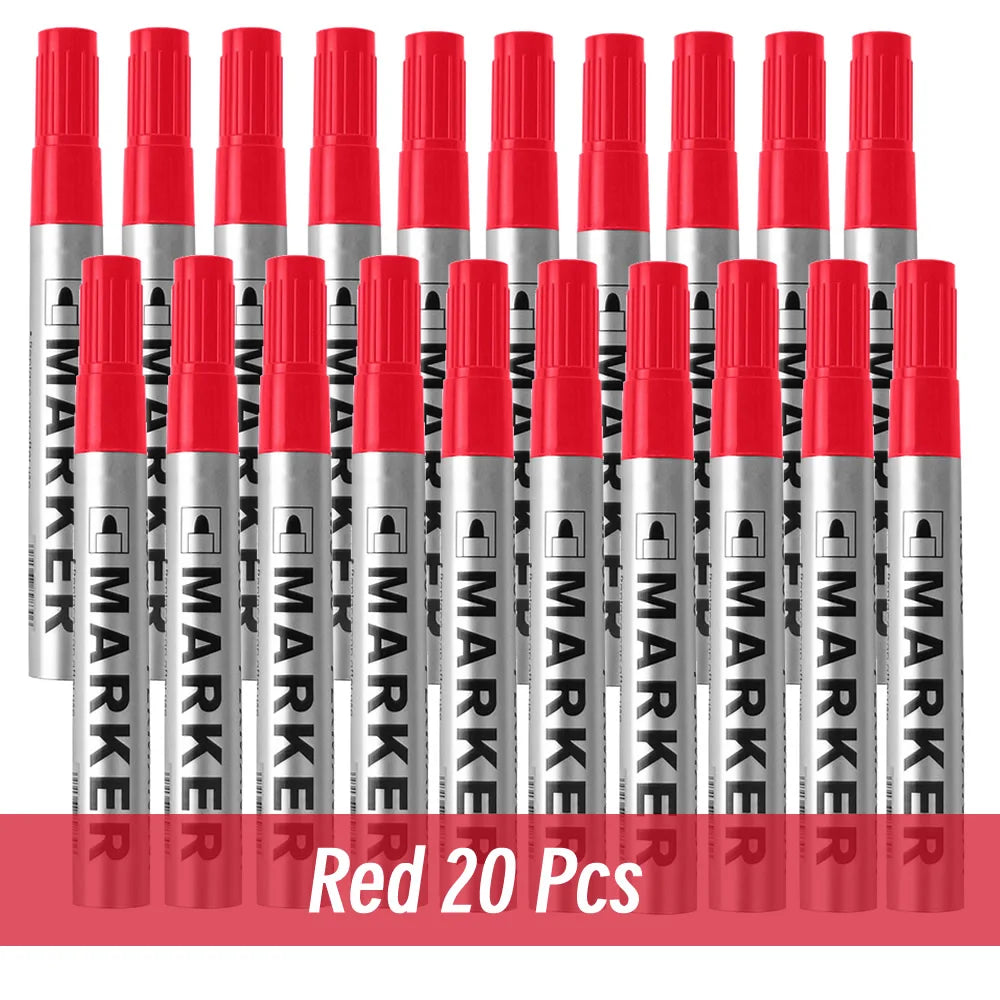 Permanent Paint Marker Pen Waterproof Black Pen for Tyre Oily Markers Quick Drying Signature Pen Stationery Supplies - 20 red