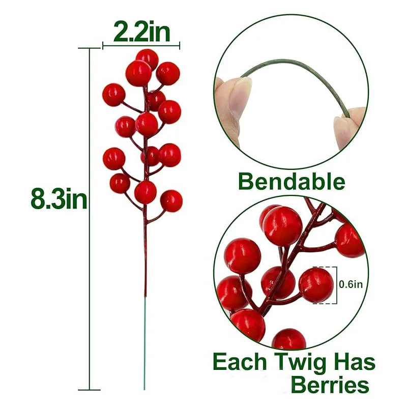 10Pcs Christmas Decoration Artificial Red Berries Bouquet Christmas Tree Ornament DIY Wreath Xmas New Year 2026 Gifts Accesso