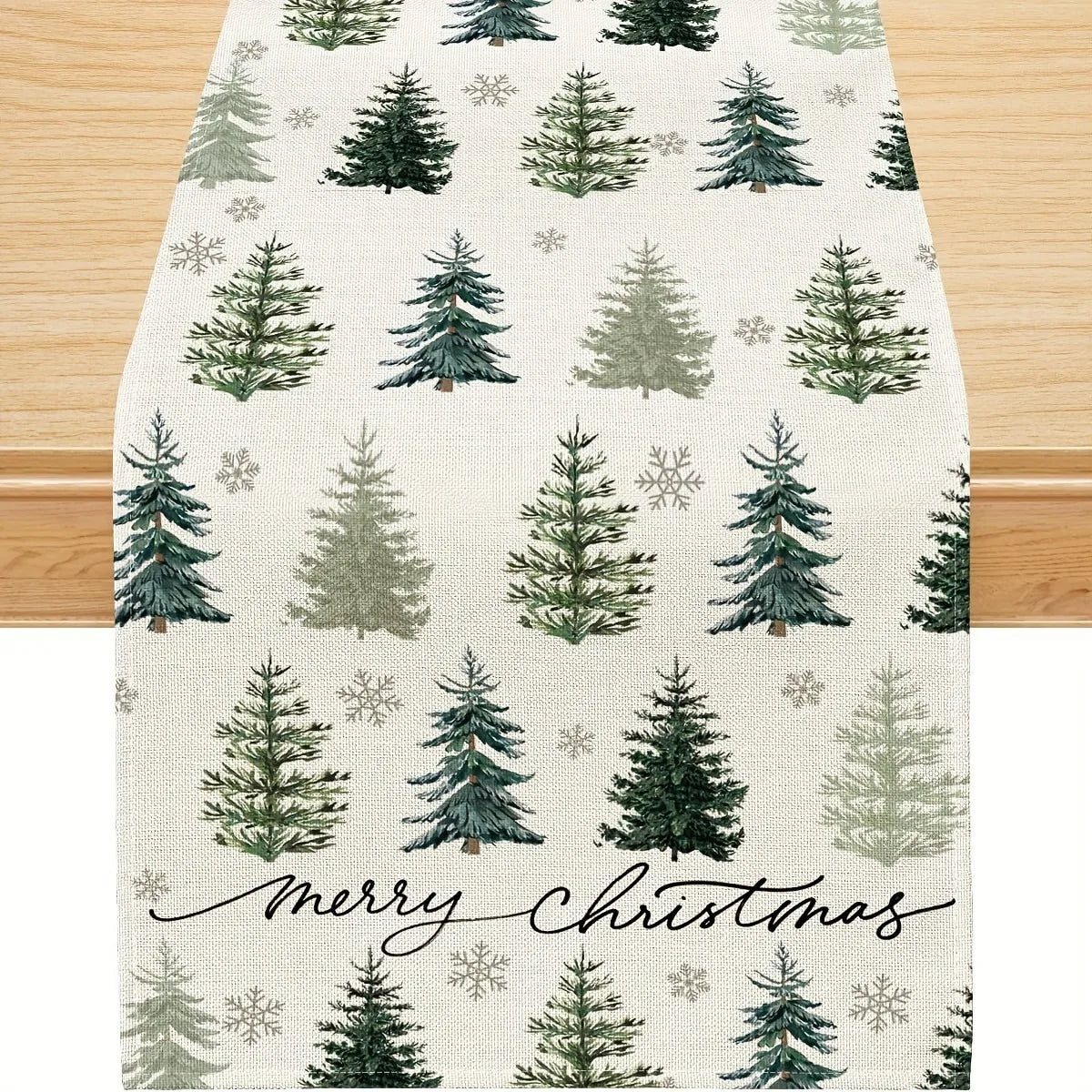 Christmas Table Runner Rectangular Festive Table Decoration, Red Christmas Trees and Snowflakes Design for Holiday Tablecloth