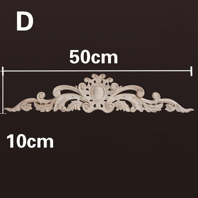 Wood Appliques and Onlays Natural Furniture Wall Door Woodcarving Decorative Long Flower Wooden Figurines Crafts Corner Frame