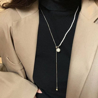 Chic Pearl Lariat Necklace Gold Chain Adjustable Minimalist Sweater Chain Jewelry for Women Statement Neck Jewelry Accessory 