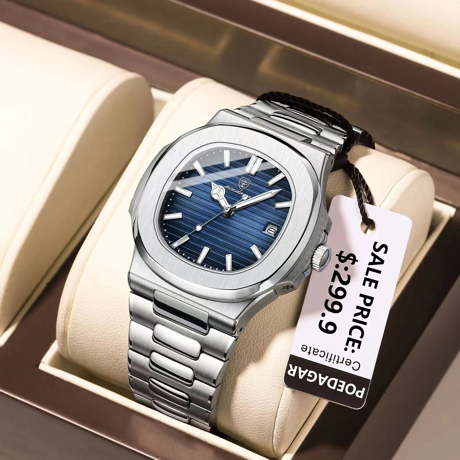 POEDAGAR Square Luxury Men Wristwatch Waterproof Luminous Date Stainless Steel Male Clock Business Sports Quartz Watches For 