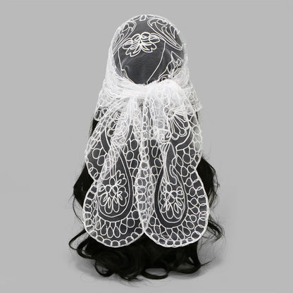 Elegant Lace Scarf Hollow Out Embroidery Foulard Bandana Solid Color Triangular Scarf Thin Vintage HandkerChiefs for Hair Wom
