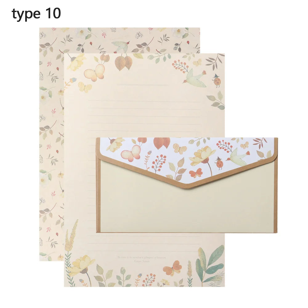 6Pcs Differrent Design Writing Paper With 3Pcs Envelopes Cartoon Pattern Vintage Floral Letter Stationery School Office Suppl