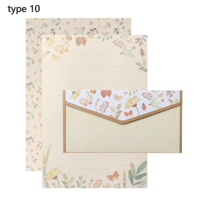6Pcs Differrent Design Writing Paper With 3Pcs Envelopes Cartoon Pattern Vintage Floral Letter Stationery School Office Suppl