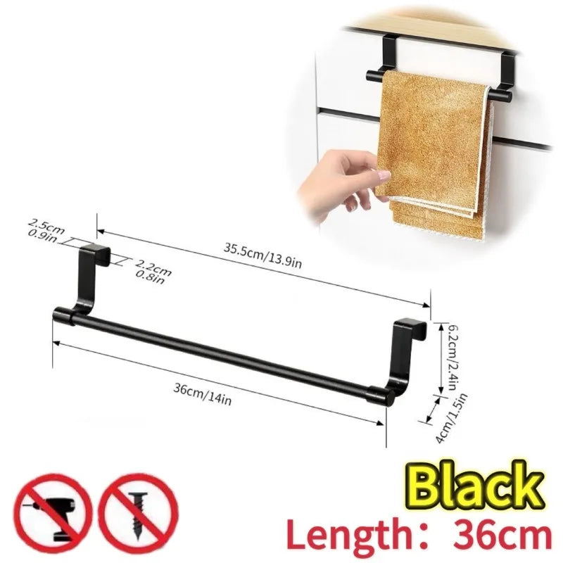 1/2pcs Wall-Mounted Kitchen Cabinet Towel Rack - Space-Saving Dishcloth Holder for Home and Bathroom No Drilling Require - bl