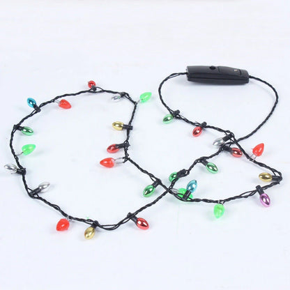 Xmas Led Lights Necklace With 8 Lights Bulbs Christmas Flash String Lights Glow Light String Necklace Festival decoration