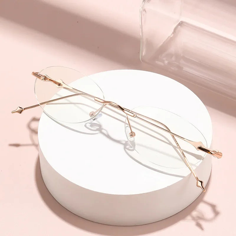 Small Oval Photochromic Myopia Glasses Women Men Fashionable Frameless Minus Diopter Glasses Trendy Outdoor Eyewear0-1.0-4.0