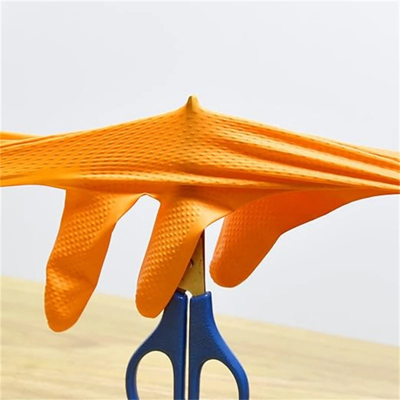 Heavy Duty Orange Nitrile Gloves 8Mil Industrial Disposable Gloves with Diamond Textured Grip for Mechanic Safety & Work Glov