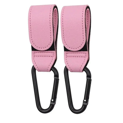 2Pcs Leather Cart Hooks Baby Stroller Hook PU Adjustable Pram Hook Organizer Diaper Bag Hanger Children Travel Accessories - 