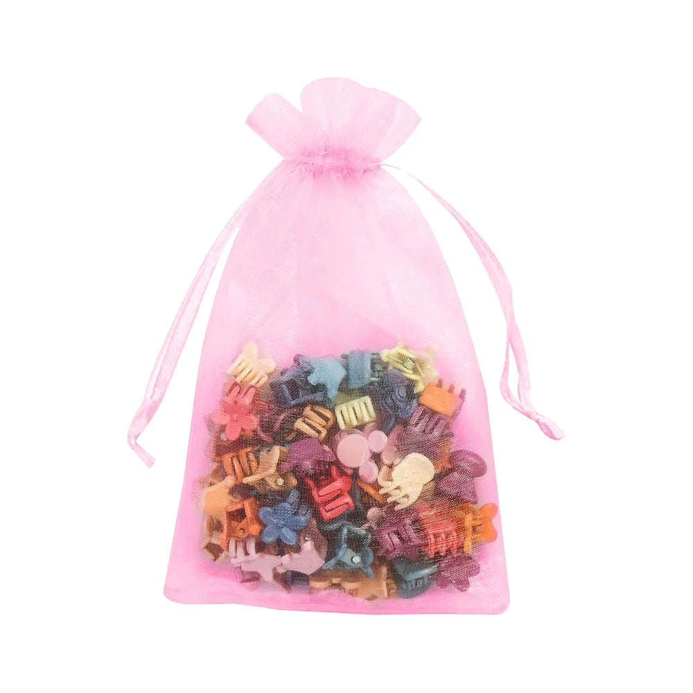 50pcs Pink Organza Drawstring Jewelry Small Bag for Earring Favor Wrapping Packing Pouch Packaging Wedding Businesses Organiz