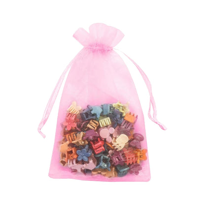 50pcs Pink Organza Drawstring Jewelry Small Bag for Earring Favor Wrapping Packing Pouch Packaging Wedding Businesses Organiz