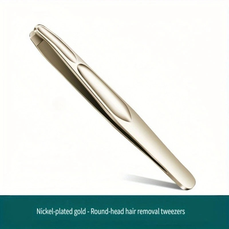 Premium Round Head Tweezers for Eyebrow & Facial Hair Removal Seamless Clips Short Hair Precision Beard Clip - champagne