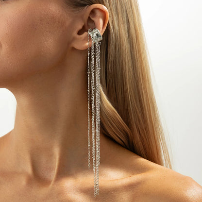 Elegant Long Tassel Ear Cuff Clip Earrings for Women Vintage Trend No Piercing Required Jewelry Accessory