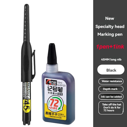 45mm Waterproof Deep Hole Marker Pens Long Nib Head Carpenter Pen White/Black/Blue Ink for Multi-Purpose Woodworking Hand Too