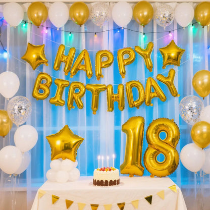 Gold Blue Happy Birthday Balloon 16Inch Foil Letters Birthday Sign Banner Bunting for Girls Boys Kids Adults Birthday Decorat