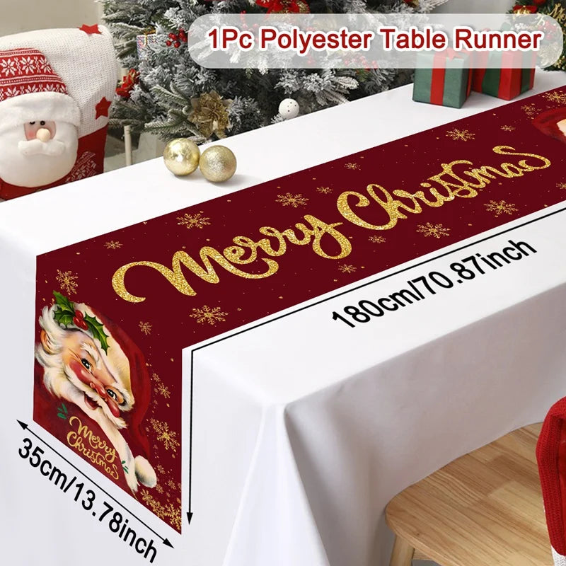 Merry Christmas Santa Claus Table Runner Christmas Decor for Home 2025 Winter Holiday Kitchen Dining Table Decor Navidad Gift