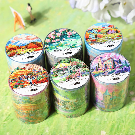 Wide European Town Scenery Washi Tape, Background Tape for Junk Journal Scene Making, Ideal Holiday & Birthday Gift