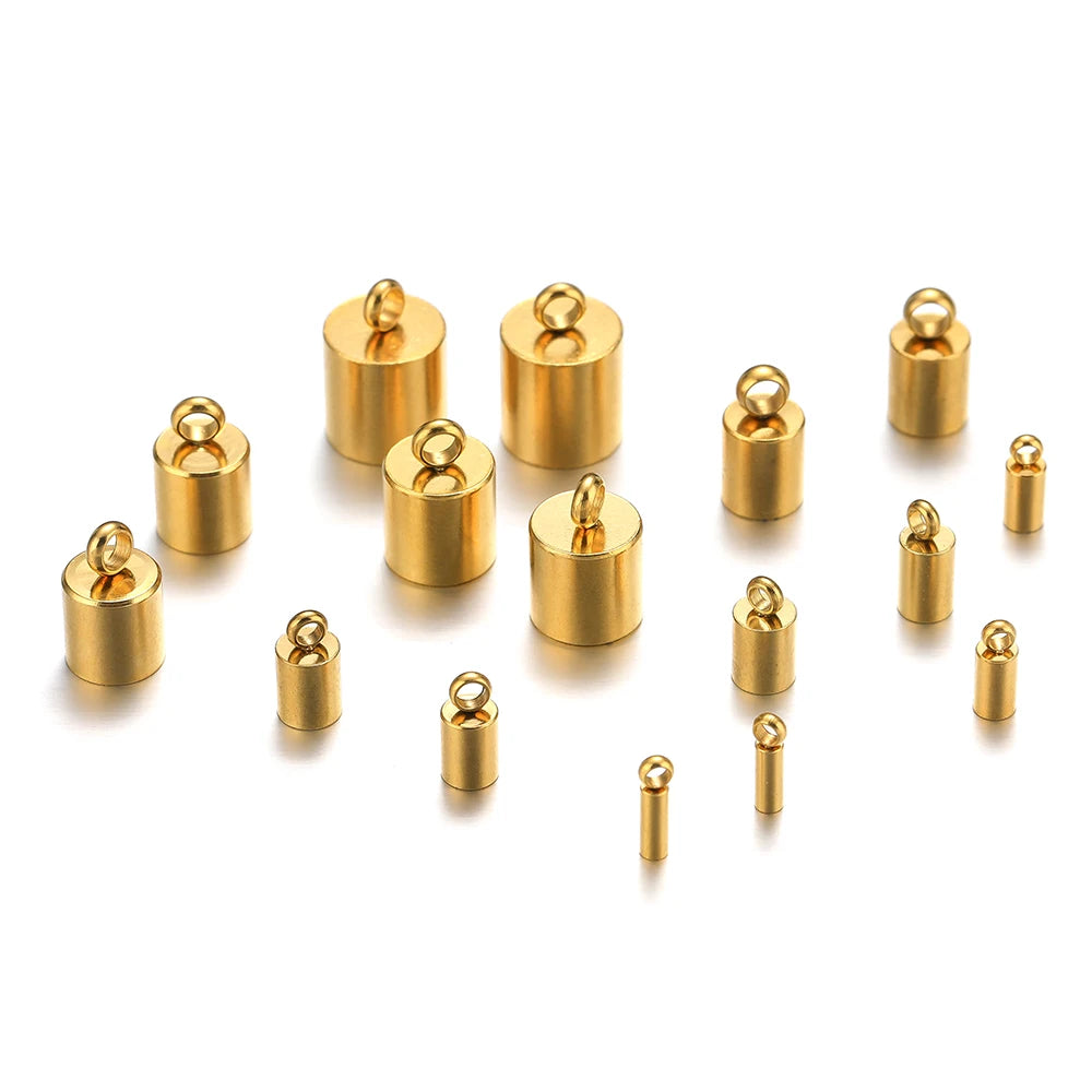 20pcs Stainless Steel Crimp End Caps Leather Cords End Tip Beads Caps PVD Plated Gold Clasps DIY Jewelry Making Finding Suppl
