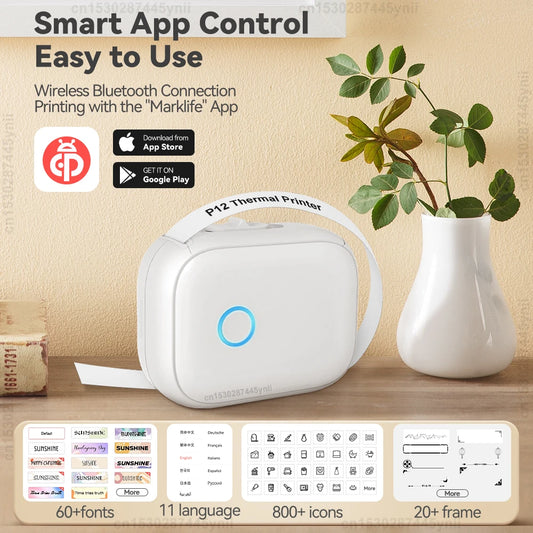 P12 Thermal Label Printer Similar as D11 D110 D101 Marklife P12 Mini Label Maker Handheld Label Machine with Adhesive Label T