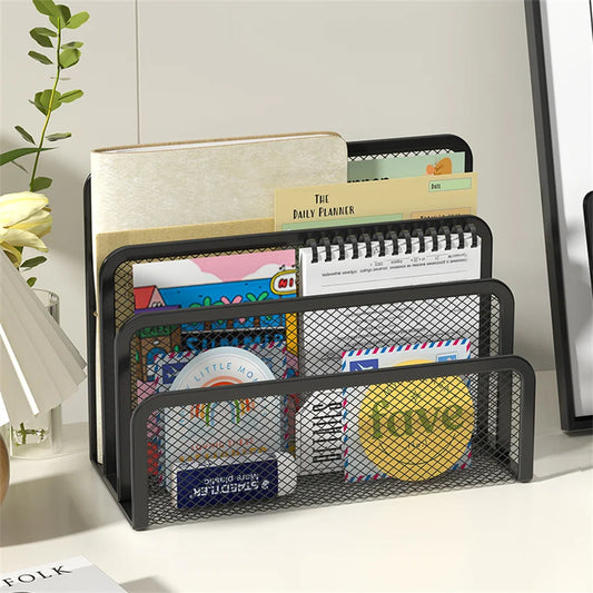 Papers Trays Notebook Stand Rack Desk 3-layer Black Metal Iron Mesh Holder for Magazine Document File Book Rack Organizer Off